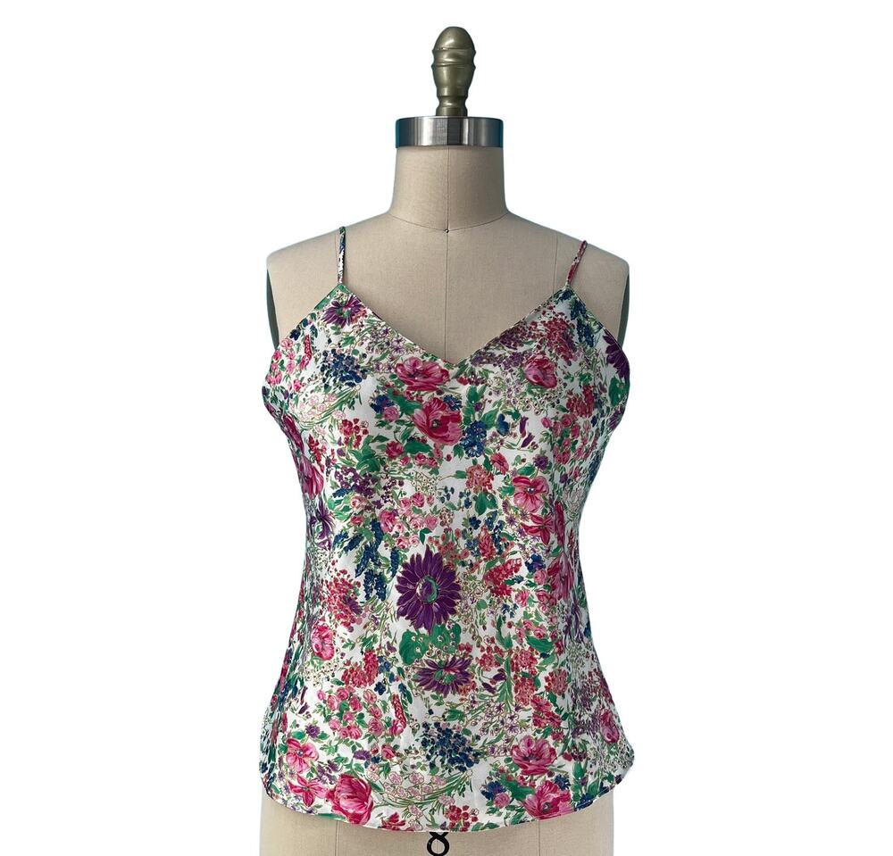 Vintage 90s/Y2K Women's Floral Silky Satin Camisole Top size Large